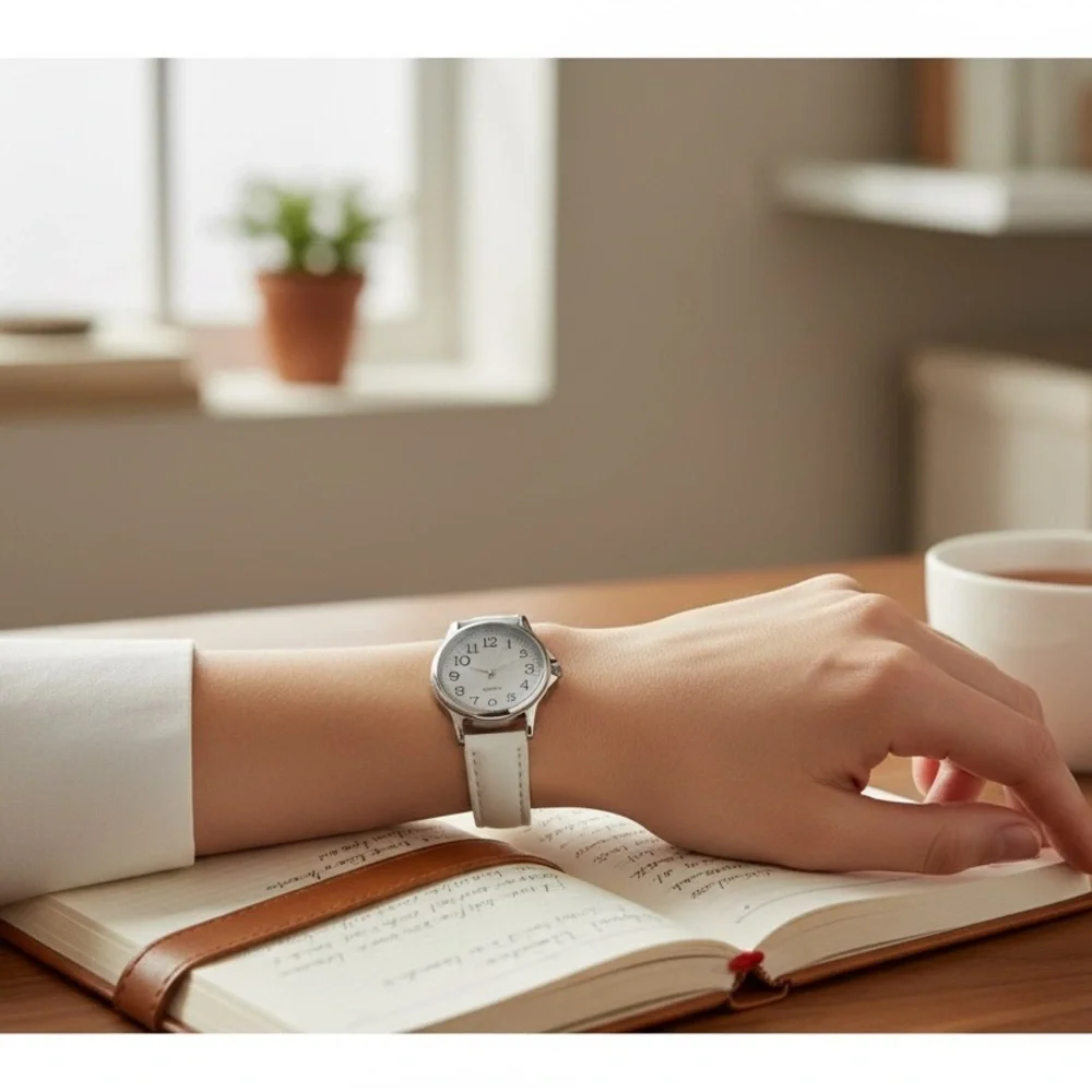 Time & Tru White Strap Easy-Read Dial Watch | Silver Case | Women’s Quartz